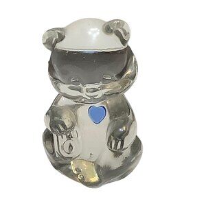 Vtg Fenton Glass Birthstone‎ Heart Teddy Bear Clear Blue Birth Stone September